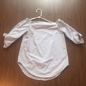 Off the shoulder pinstripe blouse by Babaton